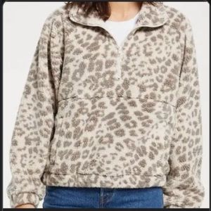 Z SUPPLY CHEETAH PRINT SHERPA QUARTER-ZIP IN KIDS 10-12 MEDIUM